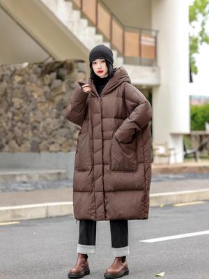 Women's Mid-Length Hooded Down Jacket: Korean Style, Loose Fit, Versatile, Thickened for Warmth