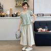 Big Girl Summer Casual Suit Korean Fashion Slim Fit Little Girl Short Sleeved Wide Leg Pants Two-piece Set