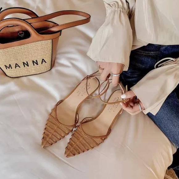 

Caged high heel sandals for women design elegant ankle strap shoes narrow strap sexy work sandals 36
