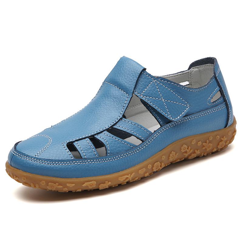 Large size 35-46 summer handmade retro sandals soft-soled mother shoes cowhide Velcro casual women's shoes