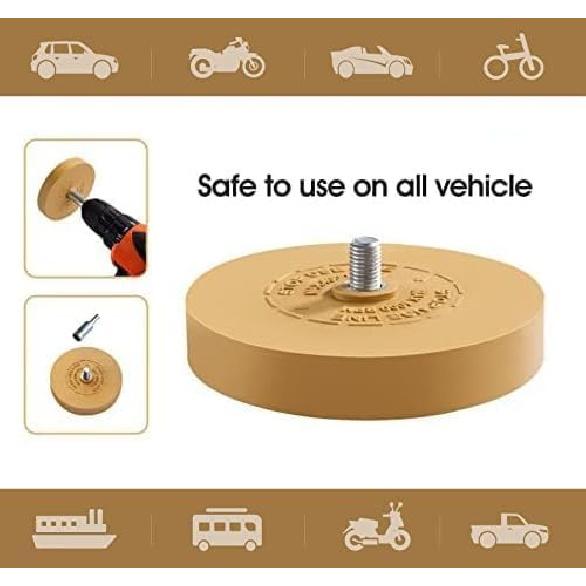 Kit de Roue Gomme Caoutchouc pour Retrait d'Adhésifs - Outil d'Attachement pour Perceuse Électrique pour Autocollants Auto, Surfaces Métalliques et Verre (Disques abrasifs robustes)