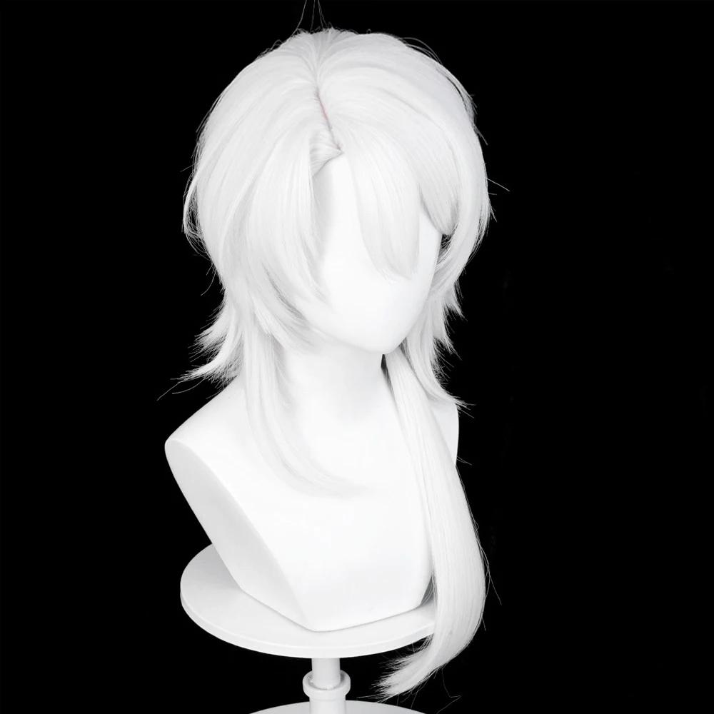 Short Synthetic White Straight Wig with Side Spilt Part Bangs for Anime Cosplay & Game Characte Party Realistic Fake Hair
