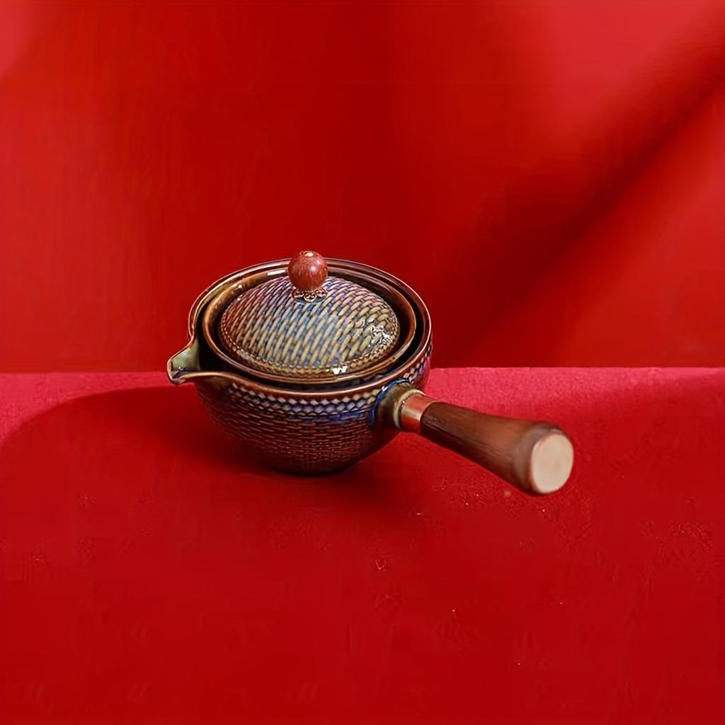 1/5/6/Stück Keramik-Teeservice, bedruckte Teekanne, tragbares Reise-Teeservice, Kung-Fu-Teekanne mit einfachem Verbrühschutzgriff, Teetassen, Teetablett, perfekt für zu Hause und