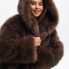 Women's Hooded Long Sleeve Faux Fox Fur Jacket Loose Fit Street Style Furry Coat