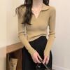 Spring niche temperament elastic slim and thin versatile long-sleeved lapel bottoming knitted sweater women
