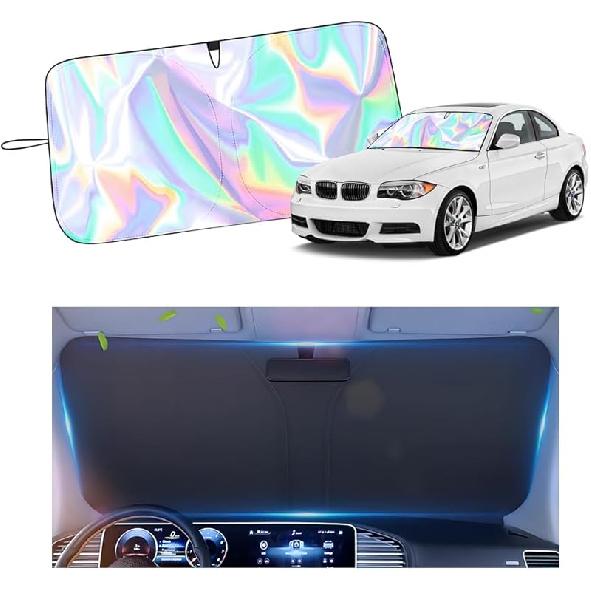 57.09 * 31.5" Windshield Sun Shade Foldable,Upgraded 210T Radium Titanium Silver Car Windshield Cover With Storage Pouch For Automotive Interior