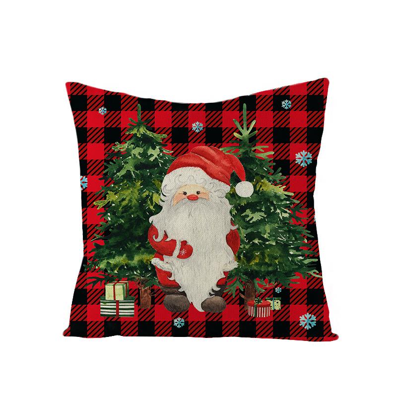 Colorful Plaid Christmas Pillow Cover Polyester Cartoon Print Sofa Cushion Cover Home Decoration