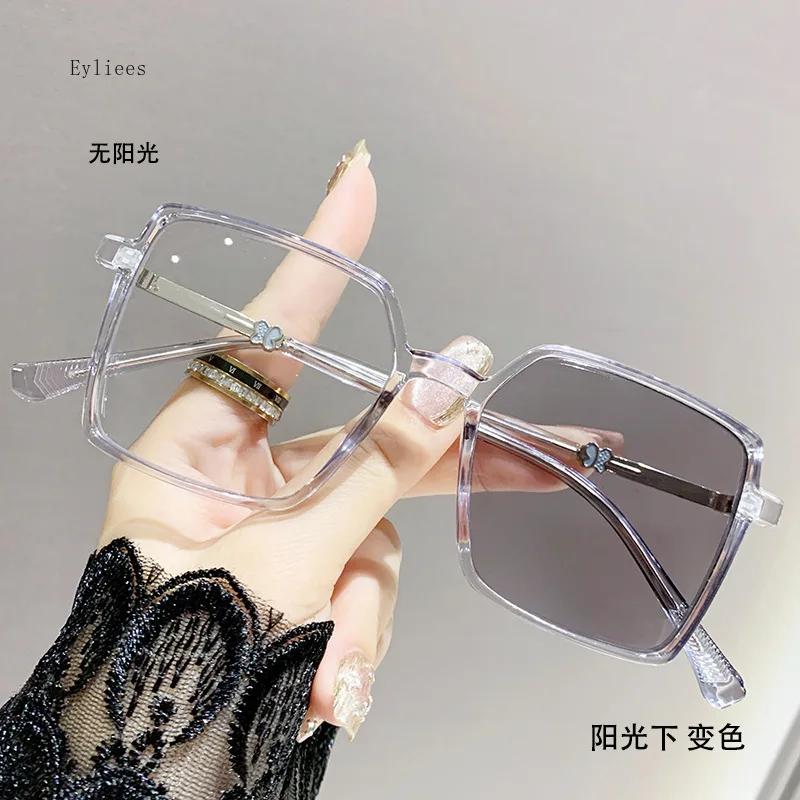 

Квадратные фотохромные очки для близорукости, женские модные большие очки для близорукости, готовые оптические очки для близорукости, диоптрийные очки 0