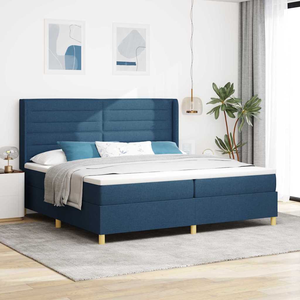 Box Spring Bed with Mattress and Headboard Blue 200 X 200 Cm Fabric