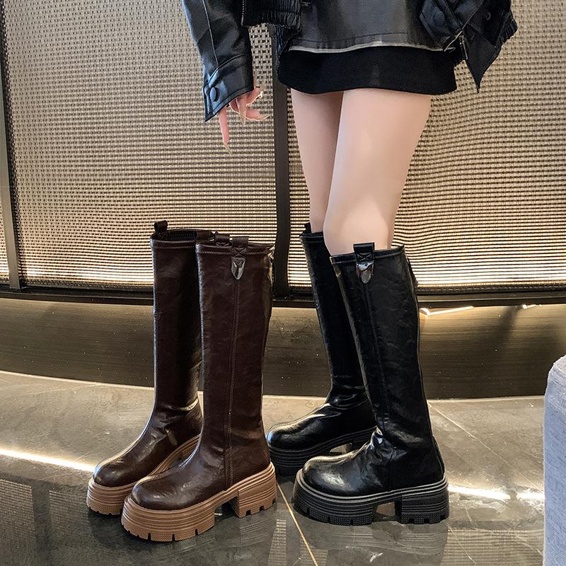 Dámské vysoké boty 2025 nové boty jezdecké boty silná podrážka vysoké
