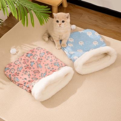 Cute Cat Sleeping Bag Pocket Type Semi-Closed Kitten Quilt Bed Cartoon Cold Resistant Winter Cat Bed for Cats Dogs