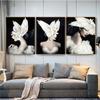 Nero Bianco Moda Donna Ali di piccione Cappello Astratta Tela Poster Stampa Stile nordico Pittura Immagine Moderna Home Decor