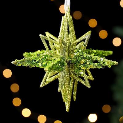 Green Christmas Tree Pendant Sparkle Powder Decorative Snowflake Elk Ballet Girl Pendants Gold Sequins