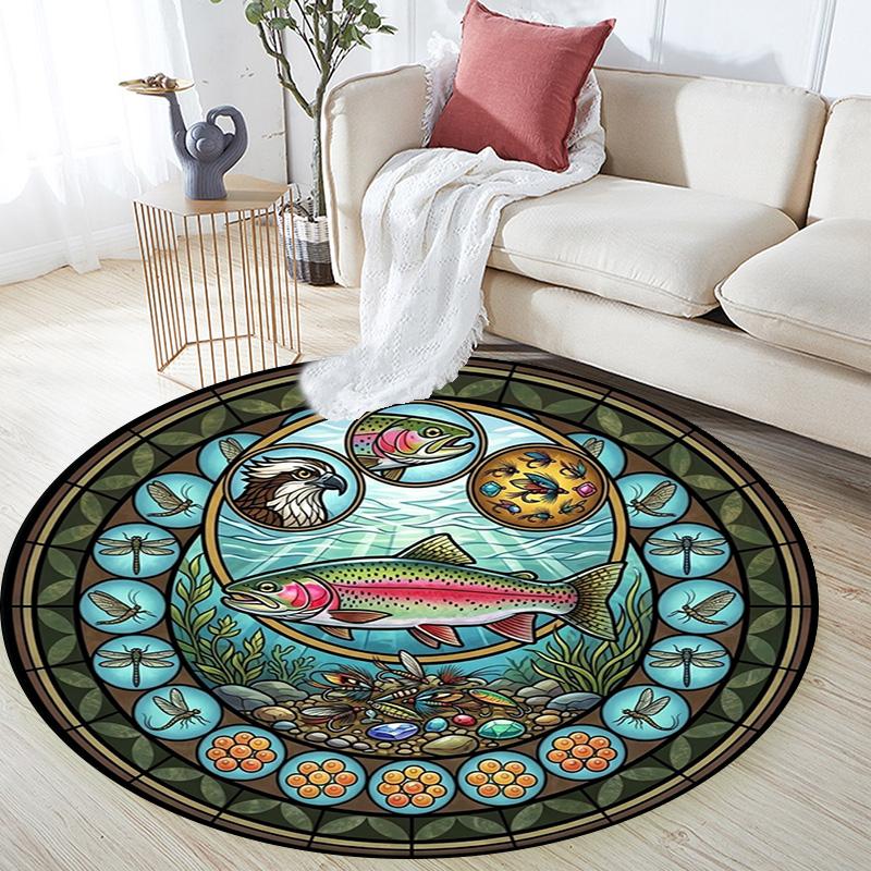 Aquatic Life Glass Round Area Rug Under Office Chairs Bedroom Living Room Home Decor