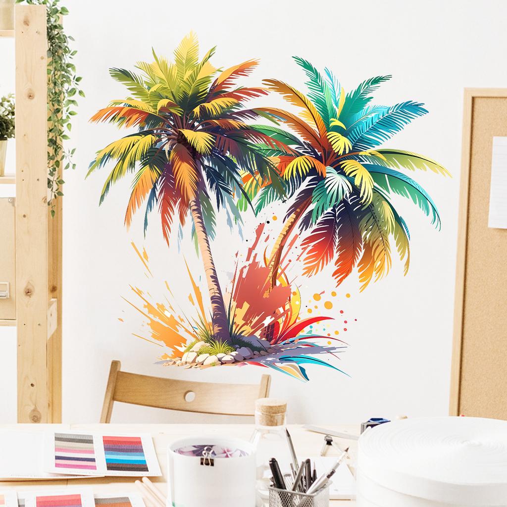 Colorful Coconut Tree Stickers, Home Guesthouse Stickers, Surf Shop Stickers, Beach Vacation Stickers