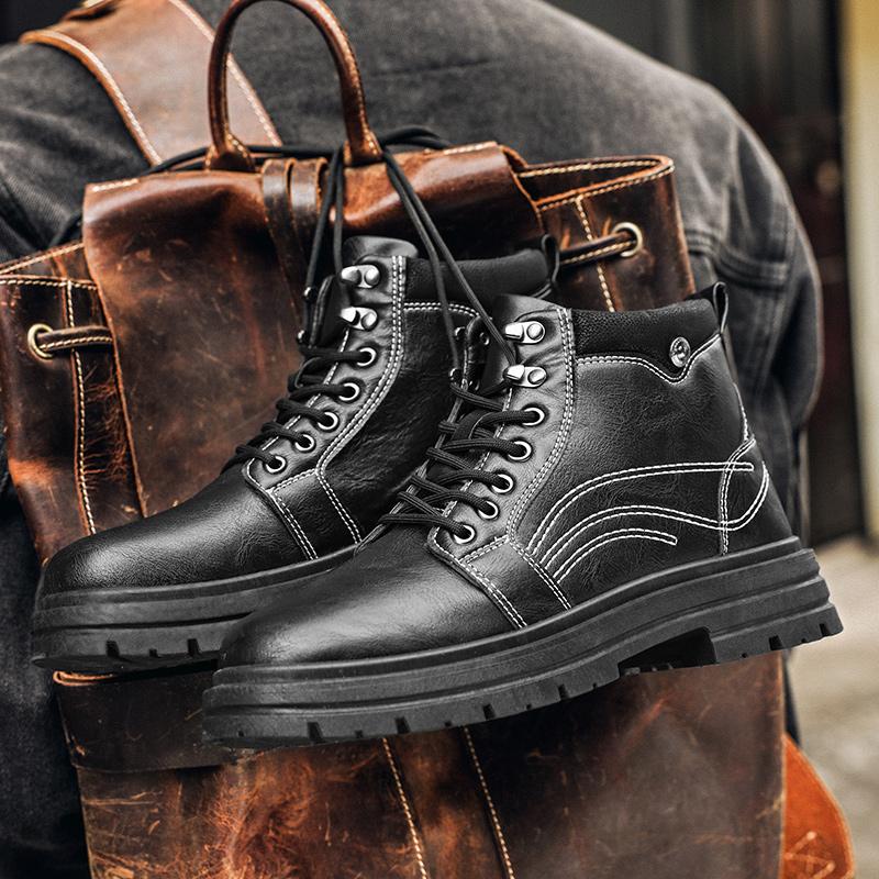 Designer White Men's Motorcycle Boots Fashion Leather Ankle Boots Man Comfortable Outdoor Platform Boots For Man Casual Boots