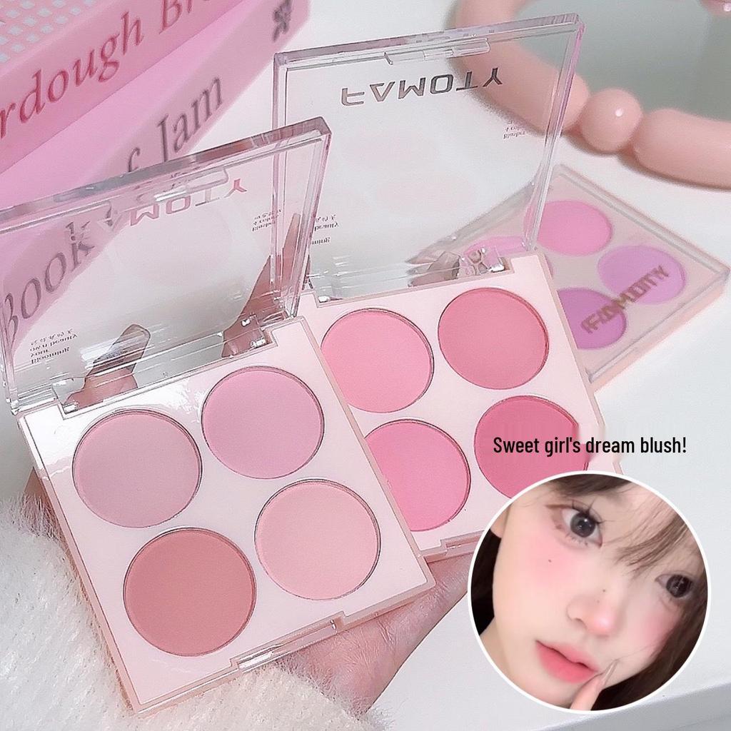 FAMOTY Summer Sweet Ice Cream Four-Color Matte Blush - Whitening Natural Nude Makeup with Purple Rouge Contour.