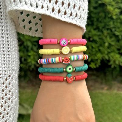 Summer Surfer Heishi Bracelet Set for Women Stackable Gold  Ploymer Bead Stretch  Beach Layering Bracelets Jewelry