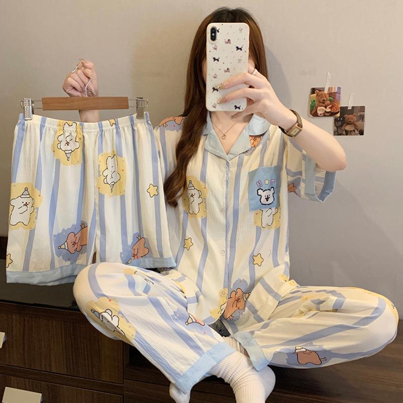 Cloud Cotton Cartoon Pony Pajamas: Women's 2026 Summer Three-Piece Set, Short Sleeve, Fun & Cute Homewear