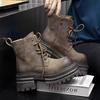 [Fanfna] Retro Polished and Old Martin Boots Women's 2025 Autumn New Versatile Lace-up Short Boots Locomotive Boots
