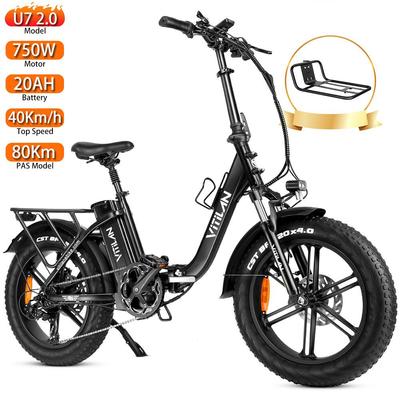 Vitilan U7 Elektrofahrrad 750W Motor Doppelscheibenbremsen 48V 20AH Faltbares Elektrisches Fahrrad für Erwachsene Max. Last 150 kg