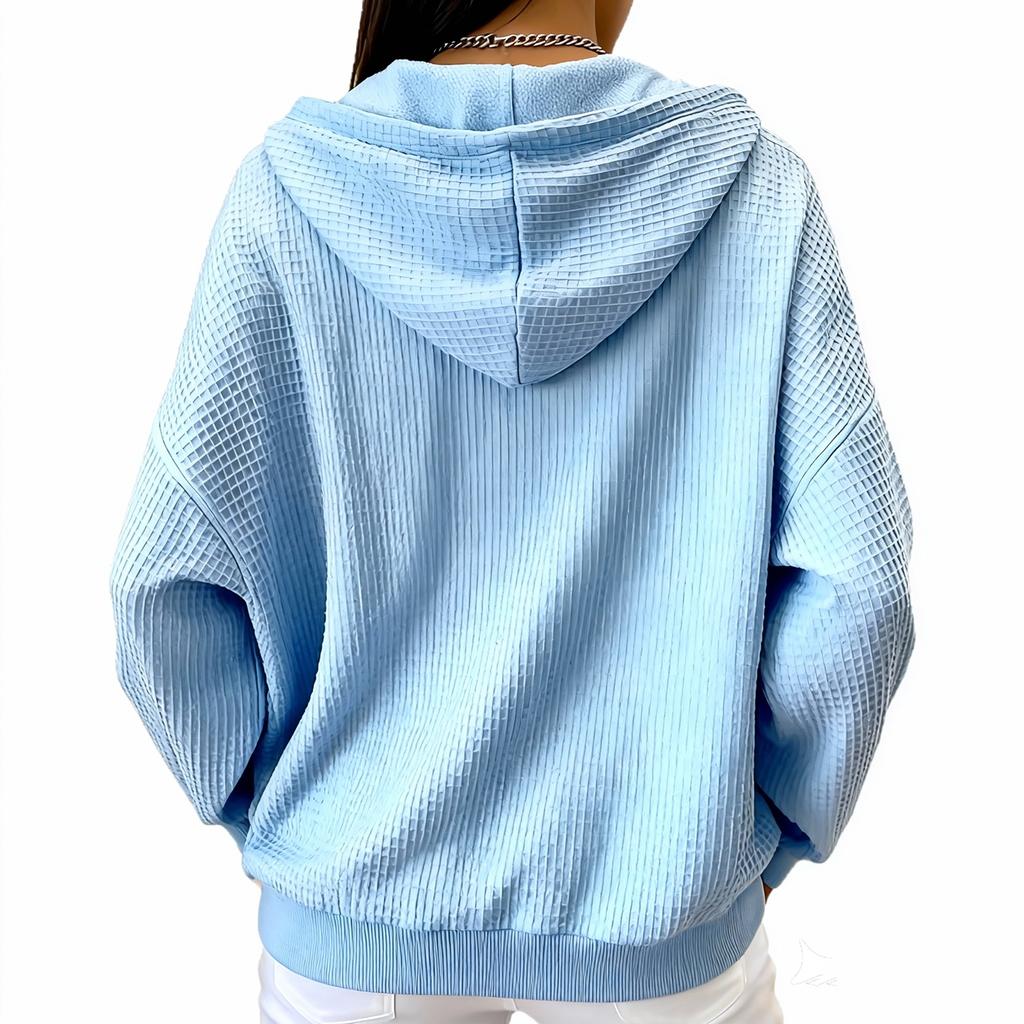 Sudadera con capucha de color para mujer, cuello en V, con botones
