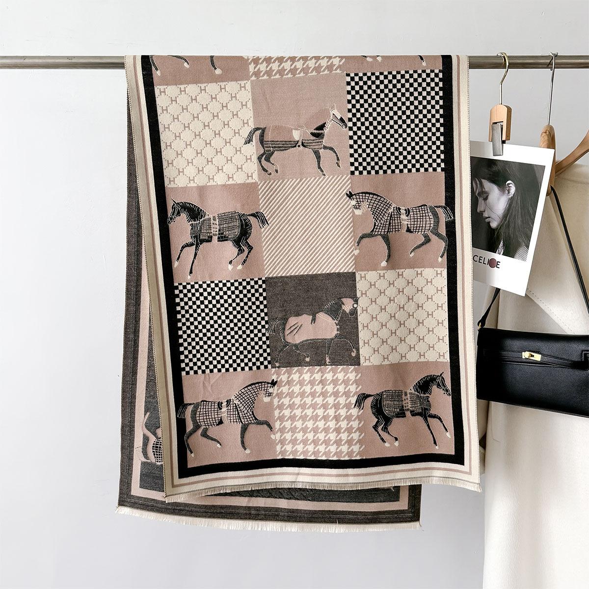 Warme Zachte Kasjmier Paardenhoofd Print Sjaal Dames Sjaal Pashmina Wikkels Hijab En Wikkels Vrouwelijke Echarpe Sjaals Luxe One Size