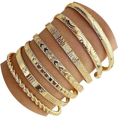 Zlaté náramky pro ženy, 14k pozlacená vícevrstvá stohovatelná sada náramků, trendy elegance přívěsky nečernající minimalistické