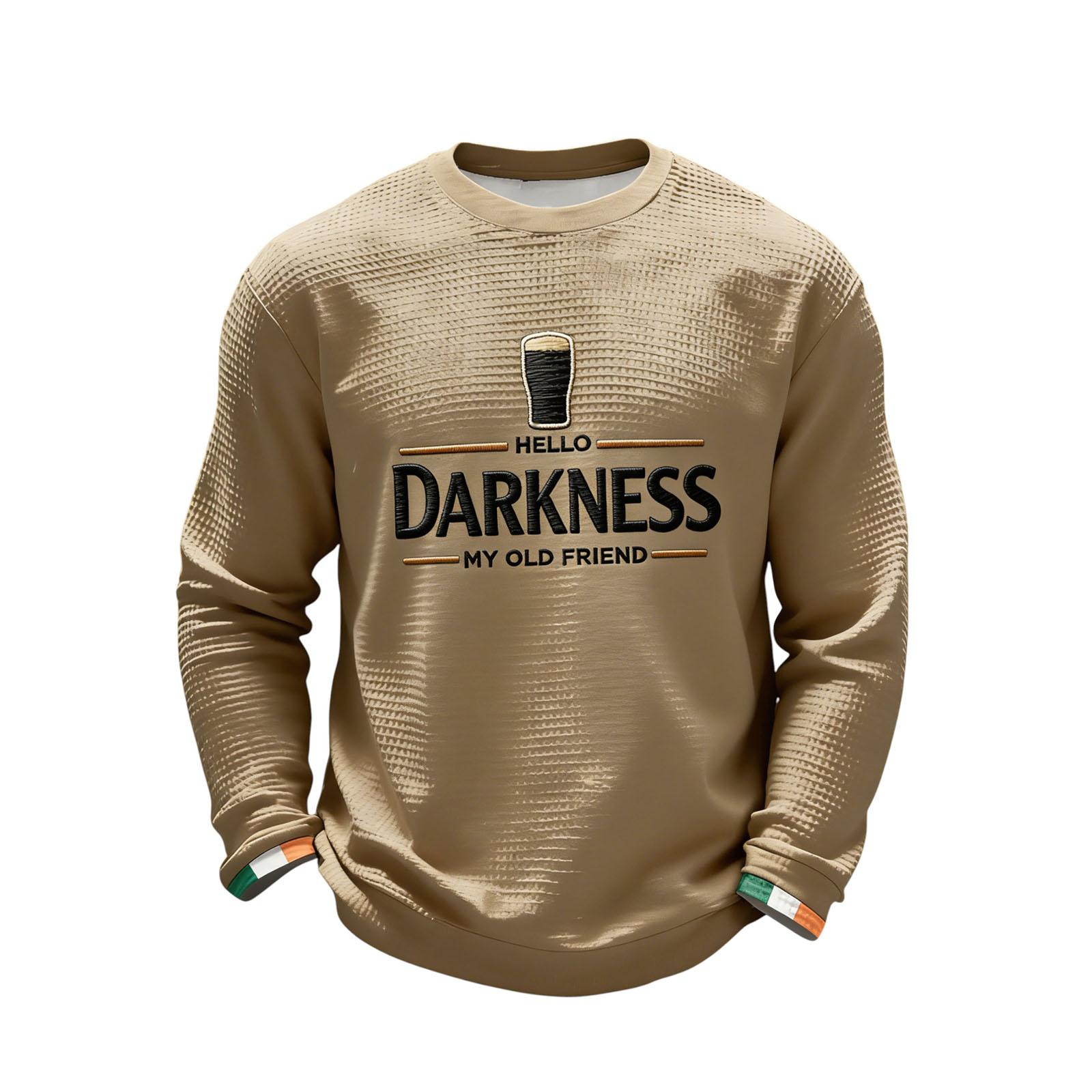 

Men Crewneck Long Sleeve Text Front Pullover Casual Knit Top Lightweight Holiday Themed Sweatshirt XL хакі