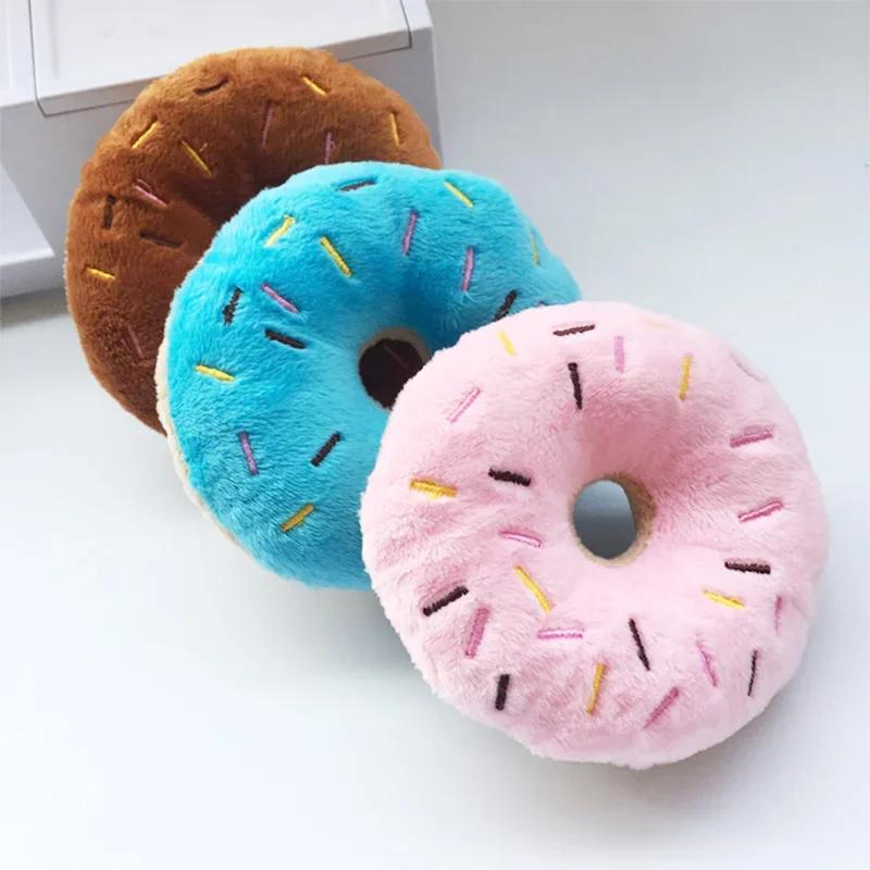 1pc Dog Interactive Toy Soft Donuts Plush Pet Toys Chew Dogs Toy Cute Puppy Squeaker Sound Toys Funny Puppy For Small Medium Dog
