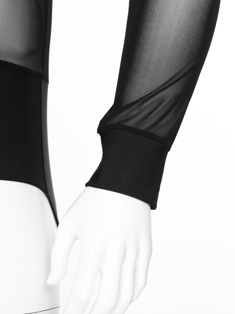 Mens Salsa Dance Leotard Deep V Neckline Sheer Mesh Inserts Sequined Tassel Details Rhinestone Bodysuit