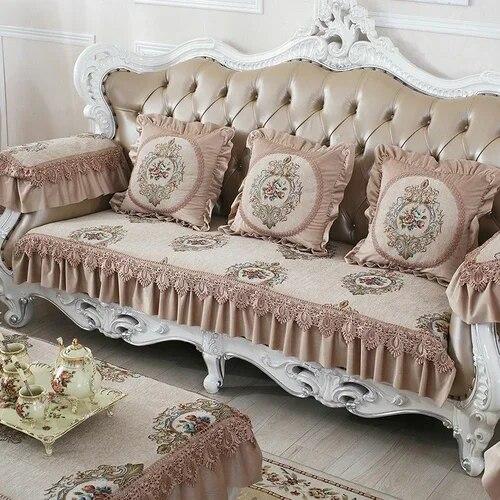 

Роскошный стиль с большими краями, большая юбка, коврик для дивана, универсальный тканевый противоскользящий коврик на четыре сезона, кружевной синель, пылезащитный чехол для дивана 30x60cm 3edge 18cm