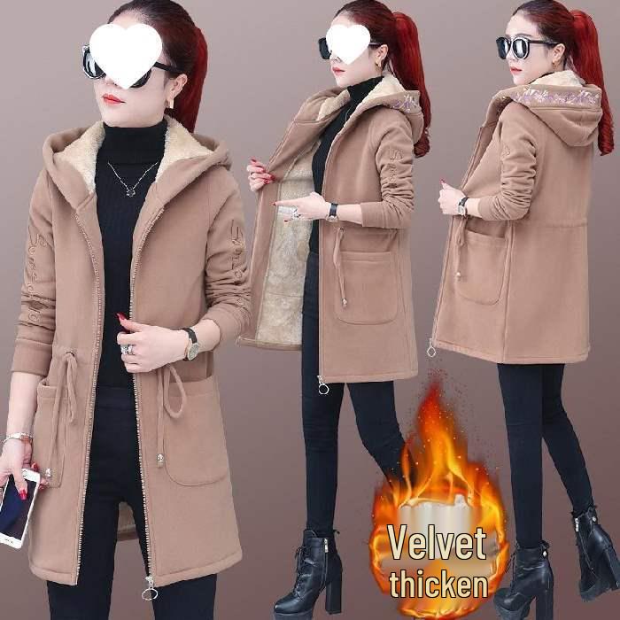 Women's 2025 Mid-Length Velvet Lambswool Plush Coat - Loose, Trendy, Plus Size, Autumn/Winter Cardigan Hoodie