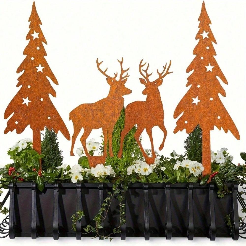 4 Pack Rustic Iron Deer Forest Art, Large Tree Sculpture Garden Decor for Lawn Yard Outdoor Indoor
