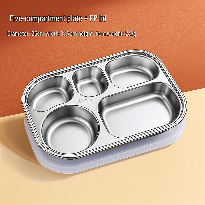 

316 Stainless Steel 5-Compartment Divided Meal Tray Set