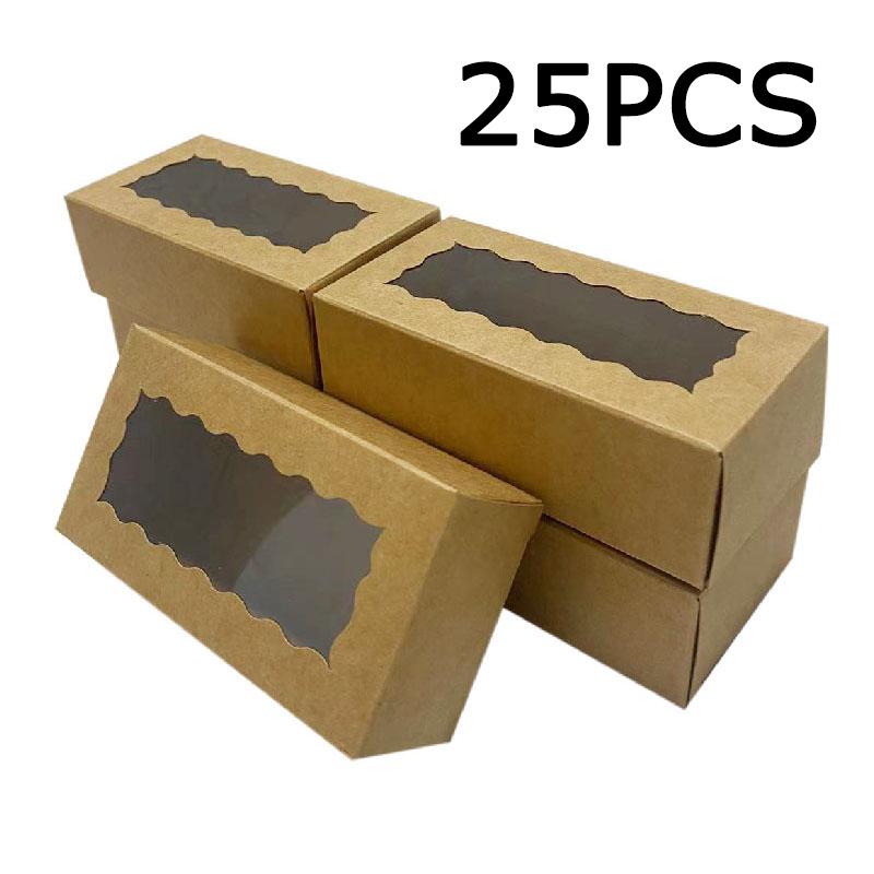 

WTEMPO Simple Clear Window Kraft Paper Gift Boxes Foldable DIY Small Presents Packaging Boxes Perfect for Birthday Wedding and Other Festivals! 25pcs хаки