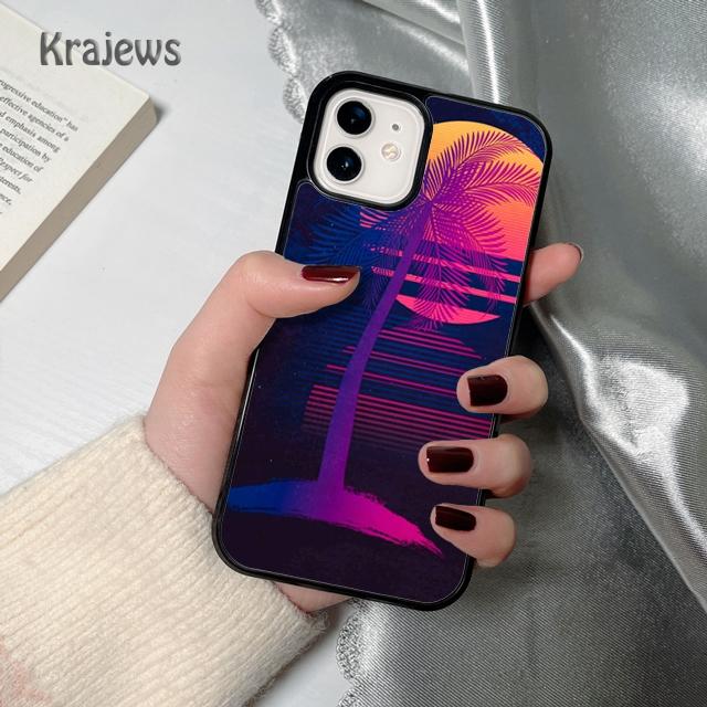 80s Retrowave Neon Palms Tree Soft Phone Case Cover For iPhone 17 Air 16 15 14 Plus 12 13 Pro Max Coque Fundas
