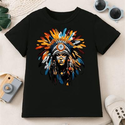 SKETCH NATIVE AMERICAN Printing Versatile Comfort Breathable Round Neck Short T-shirt for Kids Clothes Boys