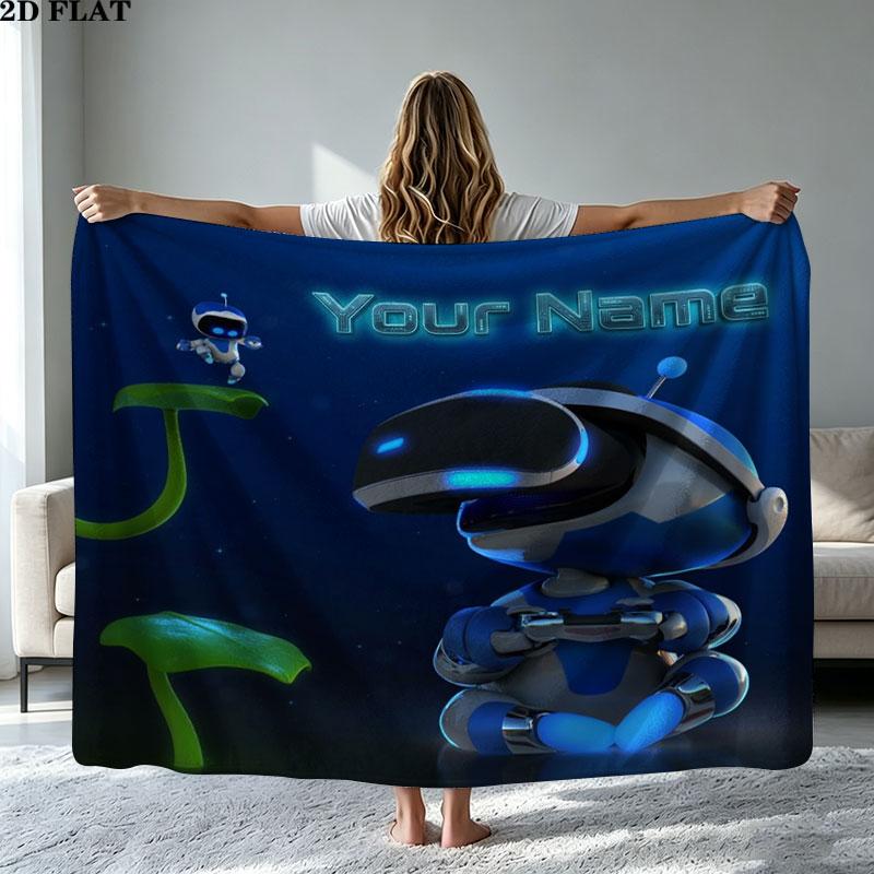 1PC ASTRO BOT Custom Name Patterned Flannel Blanket Suitable For All Seasons for Home Decor Warmth and Comfort Gifts Holiday Present