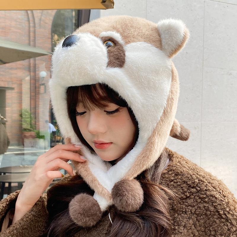 Cute little raccoon warm thickened winter cold ear protection hat children versatile windproof plush Lei Feng hat