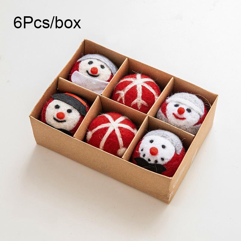6pcs/box Wool Felt Party Hanging Balls Gifts Christmas Ornaments Home Santa Snowman Window Dsplay Ball Decorations Holiday