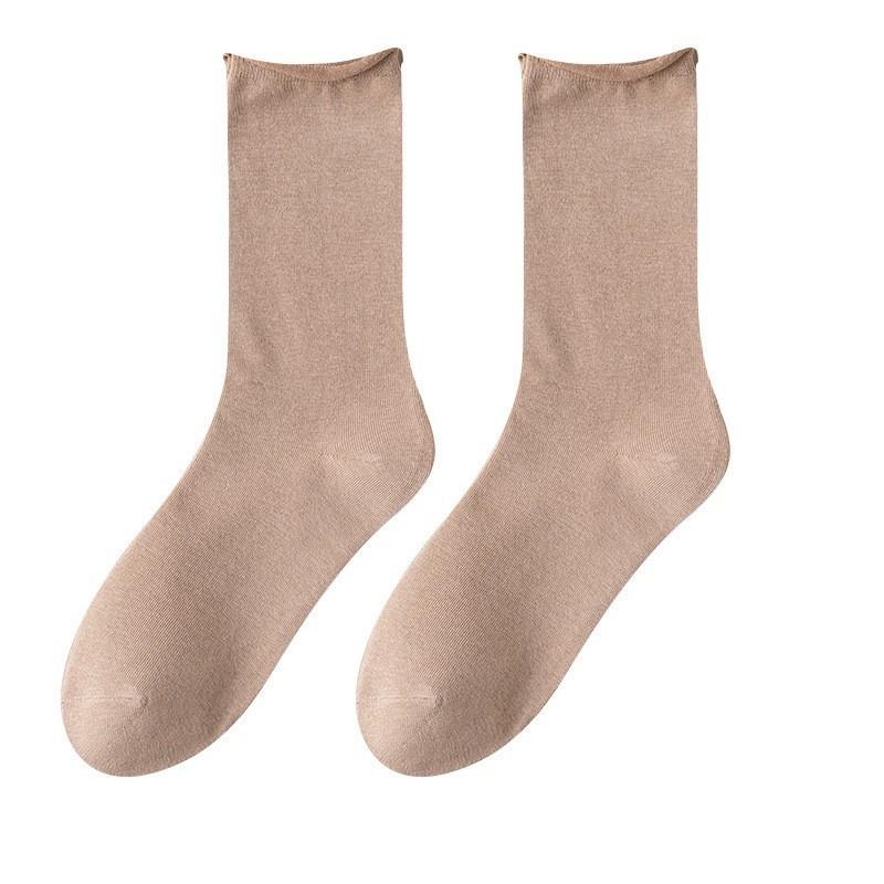 Female Spring and Autumn Pure Cotton Rolling Edge Sweat Absorbent Breathable Boneless Month In The Tube Pile Socks