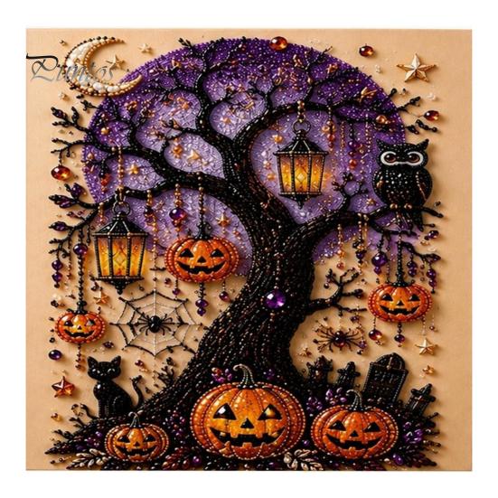 Handgefertigte Wanddekoration für Halloween, Perlen-Kunst-Set, Hexe Geist Malerei DIY Kürbis Diamant Gruseliges Bastelset für Erwachsene, Kreatives Feiertagsgeschenk für Liebhaber