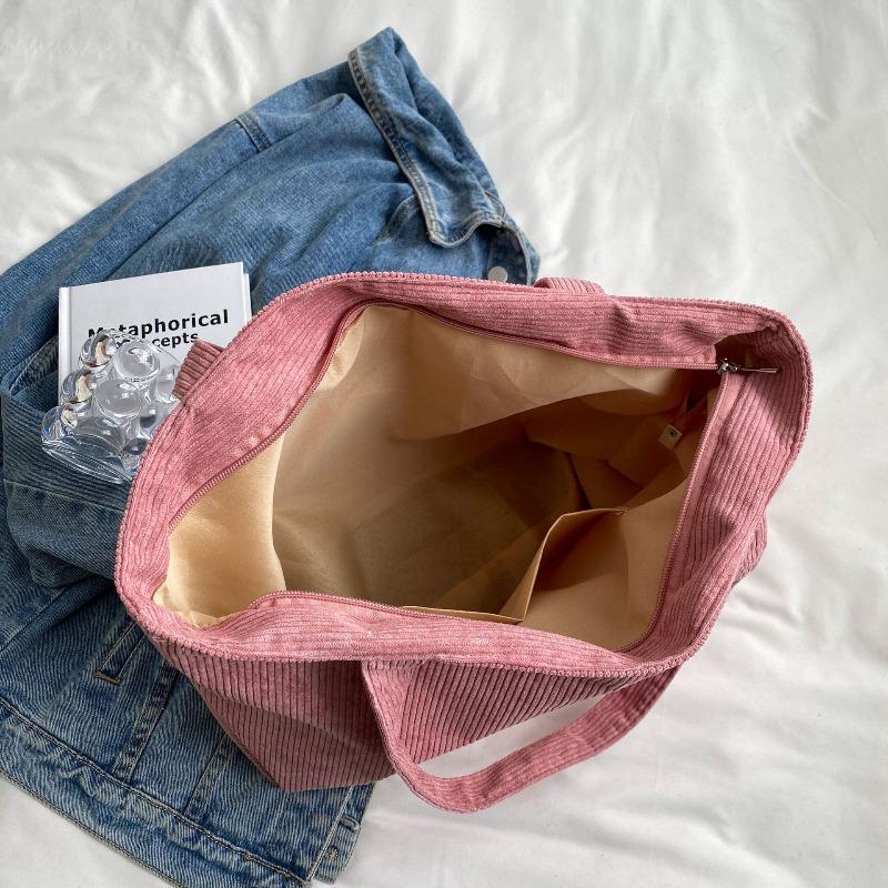 Borsa a tracolla da donna in velluto a coste di grande capacità, borsa a mano in velluto a righe, alla moda, fresca e semplice, borsa tote per studenti, per il tempo libero