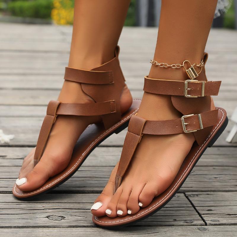 Women's Sandals Summer New Style Solid Color PU Leather Clip-toe Design Flat Sandals Outdoor Casual Open-toe Beach Women's Shoes