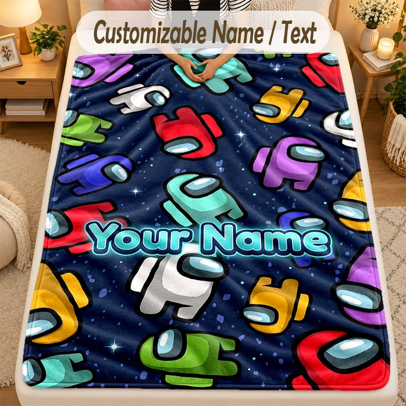 Flannel BlanketAmong Us Custom Name Text Personalized Soft Warm Throw Blanket Home Decor Gift