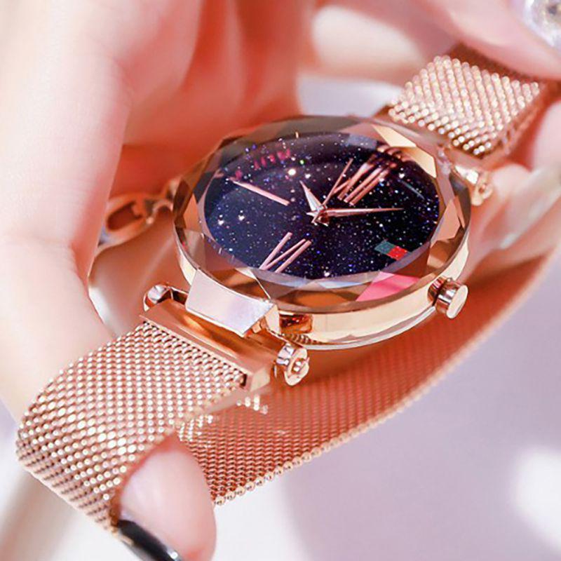 Stylish Women's Prismatic Glass Starry Sky Stainless Steel Bracelet Quartz Wrist Watch