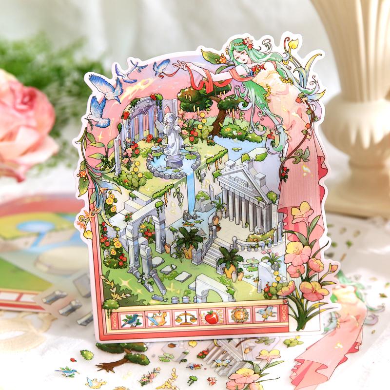 3sheets/bag Lost Ruins Series Landscape Miniature Stickers for Decoration Decompression Collage Landscape DIY Sticker Decoration