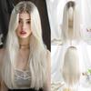 ALAN EATON Lace Front Blonde Ombre Wigs Synthetic Long Straight Wig with Dark Root for Women Daily Cosplay Party Heat Resistant Fiber