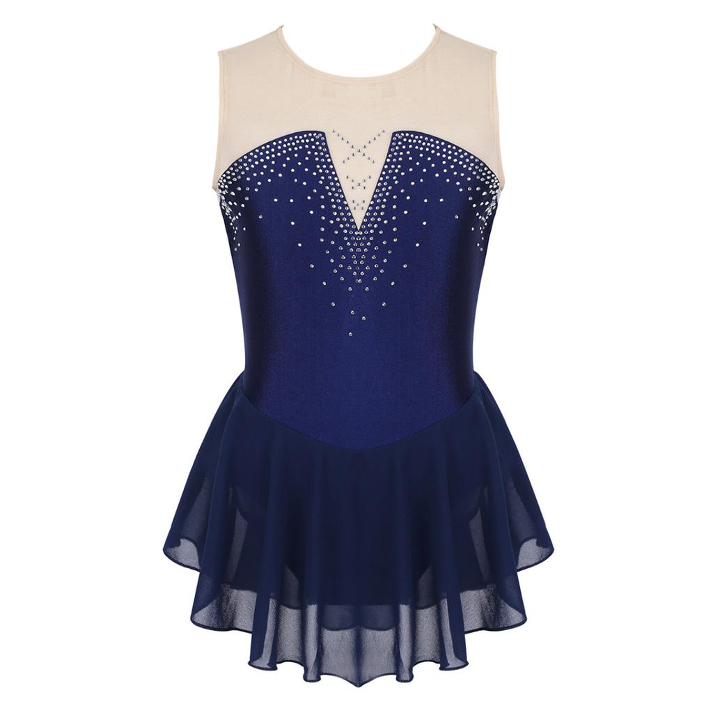 Girls Sleeveless Gymnastics Leotard Skirted Figure Ice Skating Dress Roller Skating Competition Performance Costume